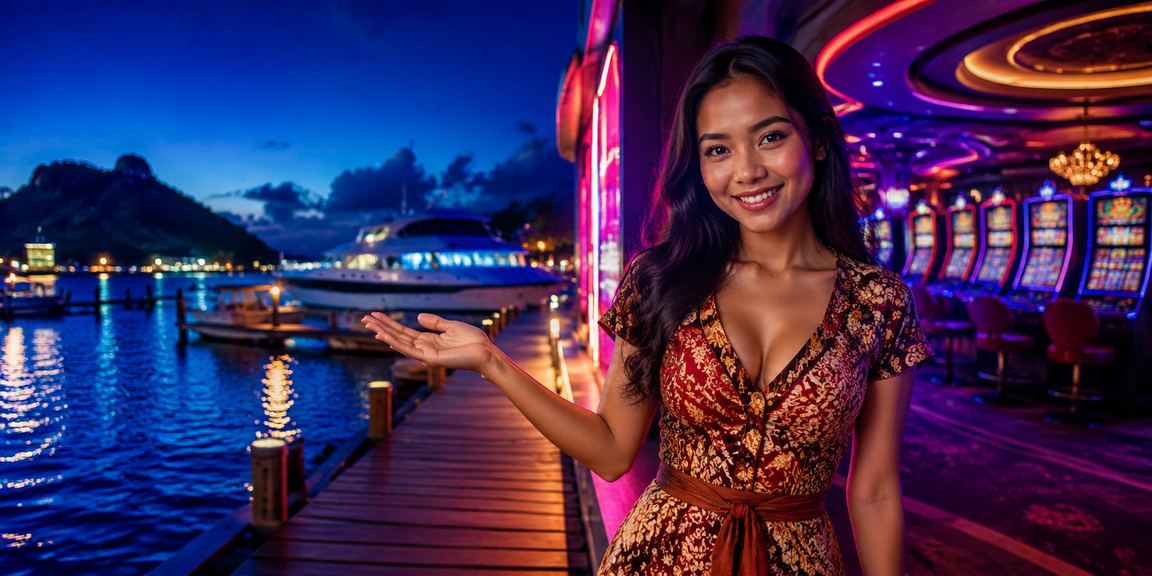 Suasana kasino neon yang meriah mencerminkan pengalaman bermain di komodo4d