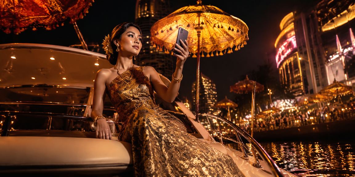 Tampilan kasino mobile dengan lampu neon yang cerah dan modern