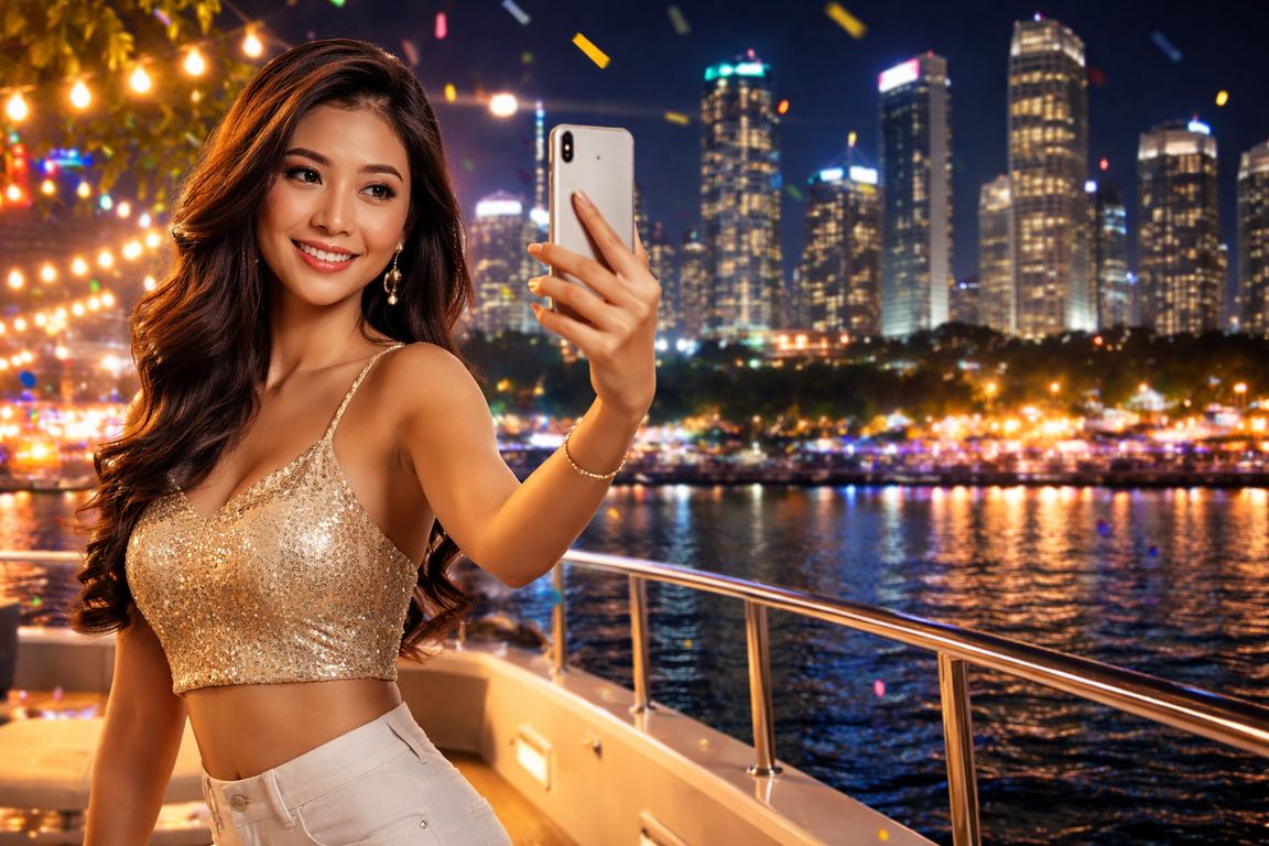 Pengguna mengakses platform casino mobile di malam hari di pasar malam Indonesia